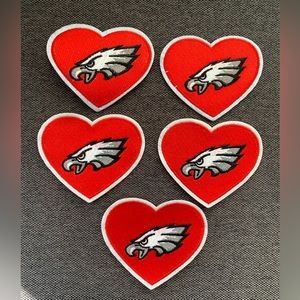Set of 5 Philadelphia Eagles Heart embroidered iron-on patches—BRAND NEW!